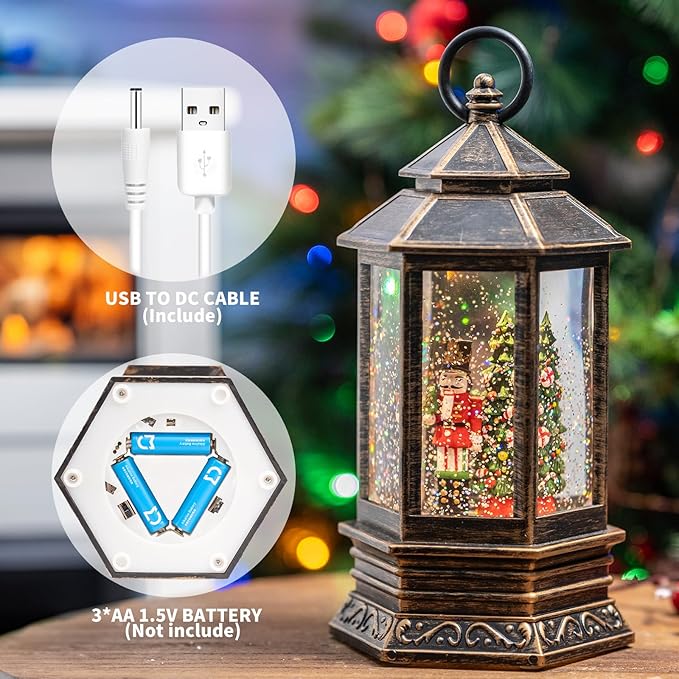 Musical Christmas Snow Globe Lantern Lighted Nutcracker Suite Scene Christmas Tree Water Lantern with Swirling Glitter Decoration
