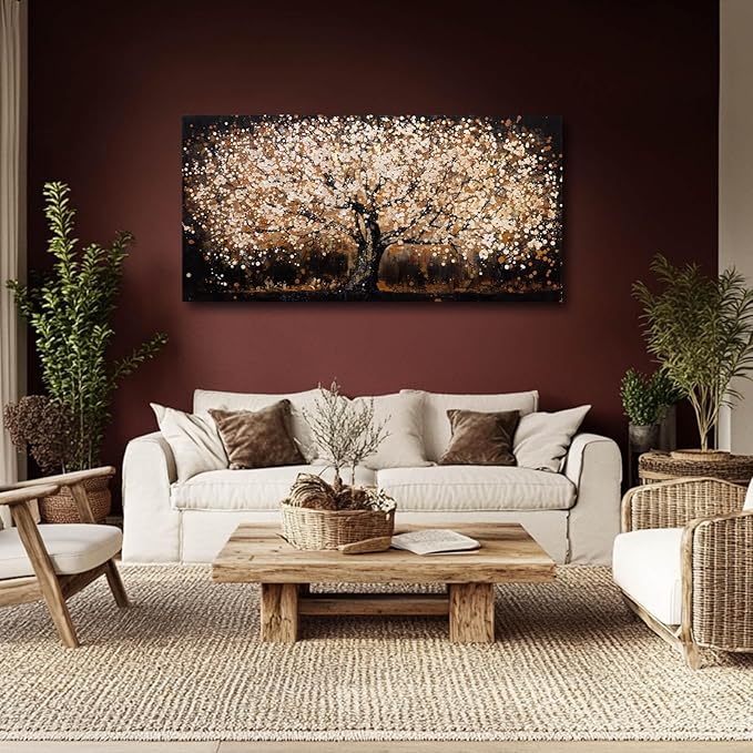 NBAODAN Black and Gold Wall Decor for Bedroom Tree Art Prints Brown Home Wall Decor Large Wall Art for Office Landscape Canvas Painting 24"x48"