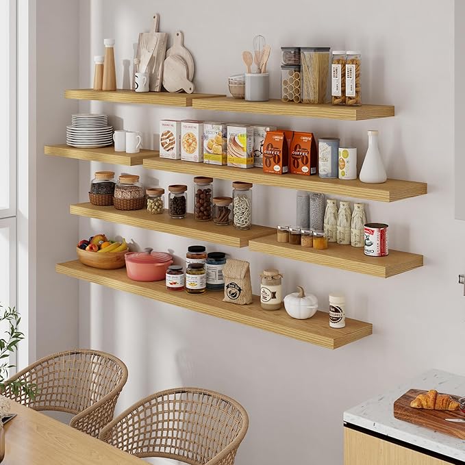 72 Inch Floating Shelves, 72 x 9.3 Rustic Wooden Fireplace Mantel, 9.3 Inch Floating Shelf for Wall, Farmhouse Wall Shelves for Home Storage & Display, Oak Color, Set of 1