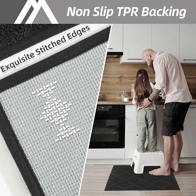 COSY HOMEER Kitchen Rugs Washable Non Slip Kitchen Mats for Floor Absorbent Kitchen Carpet 20" x 32" Soft Rugs for Kitchen,Sink Mat,Entrance,Area Rugs,Black