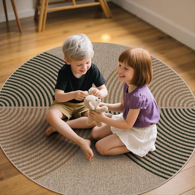 Lahome Modern Rainbow Round Rug, 6ft Easy Jute Circle Patio Rug Washable Indoor Outdoor Rugs for Living Room, Farmhouse Natural Round Area Rug Contemporary Carpet for Entryway Backyard
