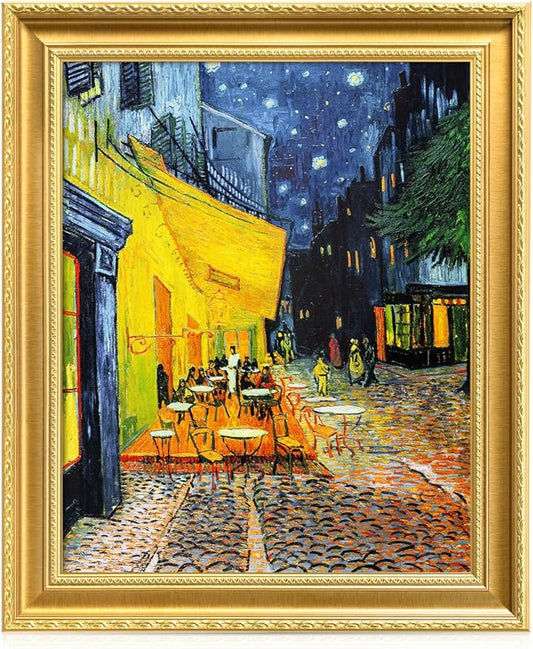 DECORARTS - Cafe Terrace at Night by Vincent Van Gogh. Giclee Print on Acid-Free Canvas in Gold Solid Wood Frame. Picture Size: 16x20, Total Size: 24.75x20.75, Made in USA