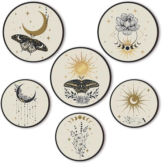 Barydat 6 Pieces Boho Plant Wall Art Decor Wooden Boho Farmhouse Rustic Bohemian Wall Hanging for Bedroom Living Room Office(Butterfly,8 Inch, 10 Inch)