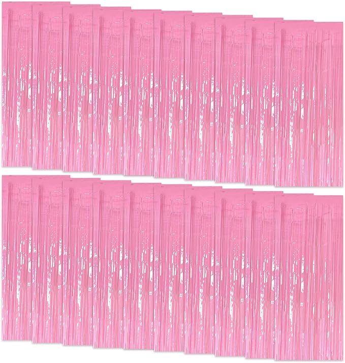 20 Pack Foil Curtain Pink Backdrop Streamers Metallic Tinsel Fringe Curtains Photo Booth Props for Birthday Wedding Engagement Bachelorette Christmas Holiday Celebration Party Decorations