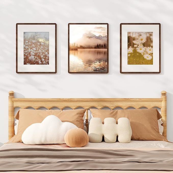 16x20 Picture Frame for Wall, Solid Oak Wood 16 by 20 Frames, 16 x 20 Poster Frame with Tempered Glass, 16x20 Frame Matted to 11x14, 16"x20" Wood Frame for Home Decor, Walnut Color, 3 Pack