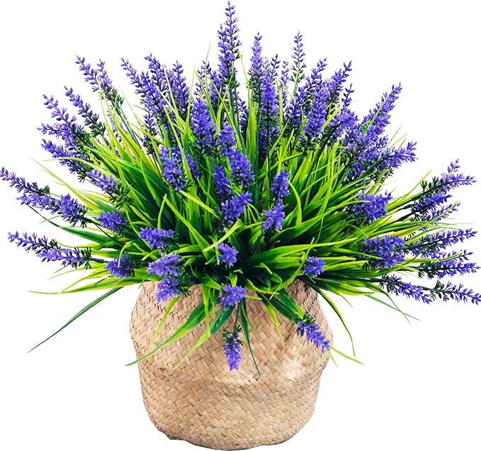 22 Pcs Artificial Outdoor Flowers UV Resistant Lavender Fake Greenery Plants Grass with Purple Flowers for Pot Decor for Window Garden Patio Hanging Planter Pathway Front Porch (22, Purple)