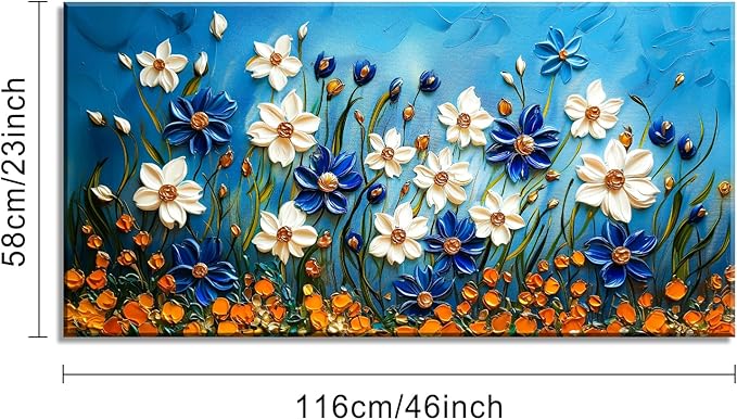 ZESTFLICKR Daisy Canvas Wall Art Daisies Flower Oil Painting Print Modern Floral Canvas Painting Artwork Nature Painting for Living Room Bedroom Home Office Kitchen Decoration (23x46 inches)