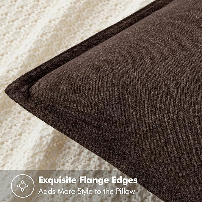 MIULEE Decorative Linen Euro Sham Pillow Covers 24x24 Dark Brown Boho Farmhouse Neutral Couch Throw Pillows for Bed Pack of 2 Accent Modern Pillowcase Sofa Livingroom Home Decor