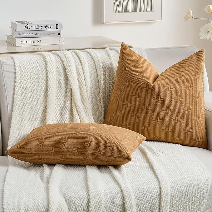 FUTEI Bronze Chenille Decorative Throw Pillow Covers 24x24 Inch Set of 2,Soft Cozy Striped Geometric Patterns European Cushion Case,Modern Home Decor for Couch Bed Living Room