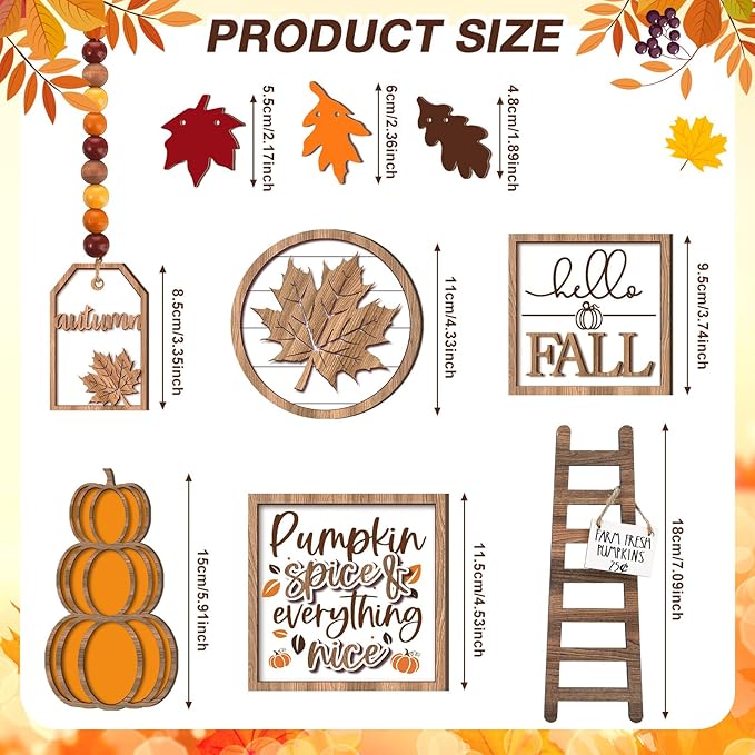 Maitys 13 Pcs Fall Tiered Tray Decor Set Thanksgiving Pumpkin Gnome Rustic Farmhouse Decoration Autumn Decor Autumn Harvest Decorative Trays Wooden Tabletop Signs for Home Kitchen(Rustic Style)