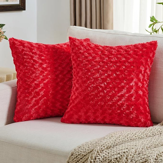 FUTEI Red Decorative Throw Pillow Covers 26x26 Inch Set of 2,Soft Solid Rose Textured Euro Pillow Sham,Modern Home Decor for Couch Sofa Bed Living Room