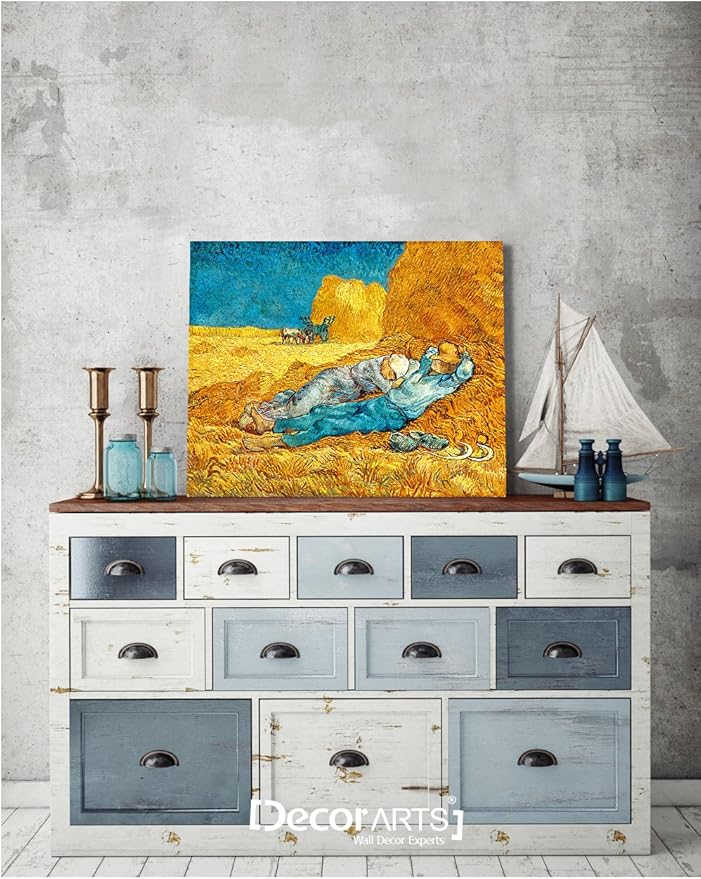 DECORARTS - Noon: Rest from Work, Vincent Van Gogh Art Reproduction. Giclee Canvas Prints Wall Art for Home Decor 20x16