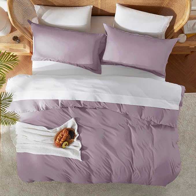Nestl Queen Duvet Cover Set with Comforter Insert - Dusty Purple 4 Piece 90x90 Duvet Cover & 2 Pillow Shams with White Quilted Down Alternative Comforter, Ultra Soft, All Season