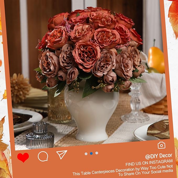 Geosar 16 Bundles Artificial Peonies Flowers Fake Silk Peony Bouquet Faux Peonies Flowers Bulk for Decoration Vase Florals Arrangements Wedding Party Table (Orange,Brown)