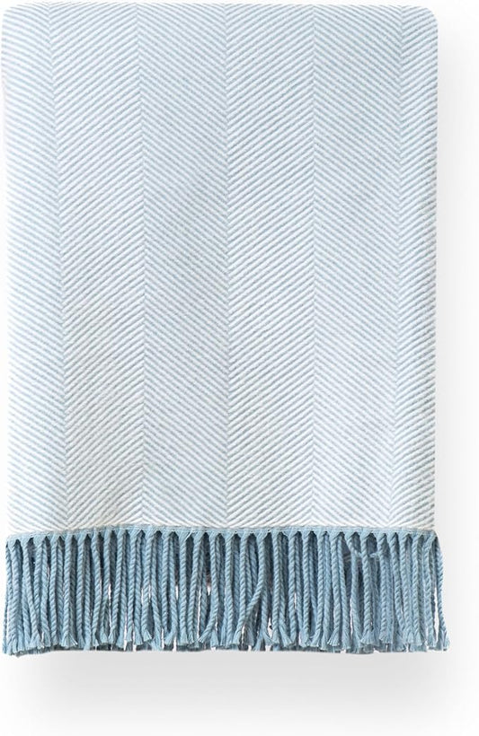 Hofdeco Premium Coastal Decorative Throw Blanket for Patio Couch Sofa, Baby Blue Herringbone with Fringe, 52"x72"