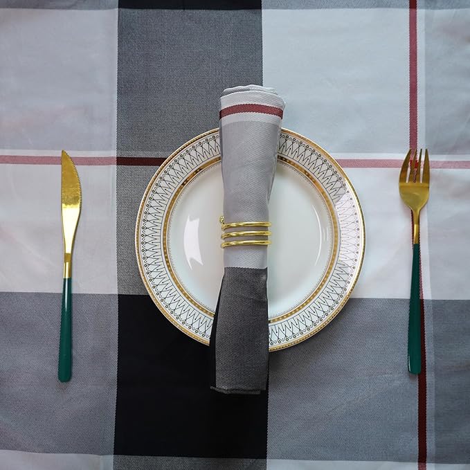 SASTYBALE Checkered Style Cloth Napkins 20 x 20 Inch 4 Pieces Washable Comfortable for Restaurant Family Dinners Weddings Parties and Banquets(Square, 20" x 20", Grey)