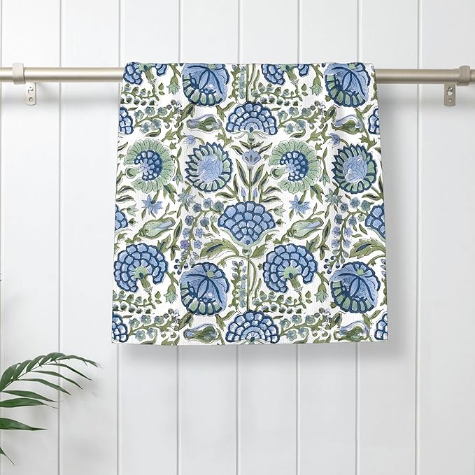 Sage Green Blue Boho Kitchen Towels 16x24 Inch Vintage Floral Decor Dish Towels Flower Spring Summer Seasonal Decoration Hand Towel Absorbent Dish Cloths for Home Kitchen Dining Set of 2