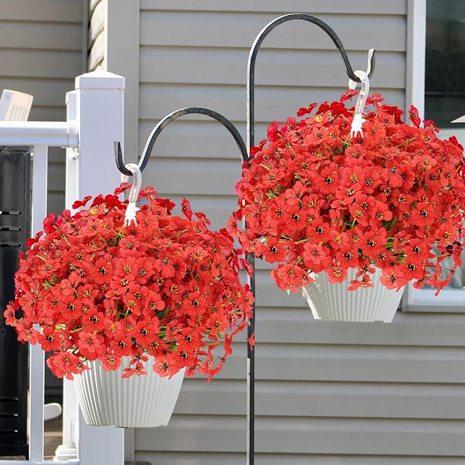 20 Bundles Artificial Flowers for Outdoors Decorations, Fake Flowers Faux Plants Silk Colorful Daisy Eucalyptus Flowers Realistic UV Resistant for Garden Patio Porch Box Home Decor (Red)