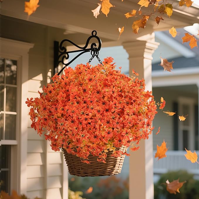 SHareconn 20 Bundles Artificial Fall Mums Flowers for Outdoors Decoration, Fake Silk Daisy Realistic Faux Plants UV Resistant for Planter Home Porch Patio Autumn Indoor Outside Decor,Autumn Orange