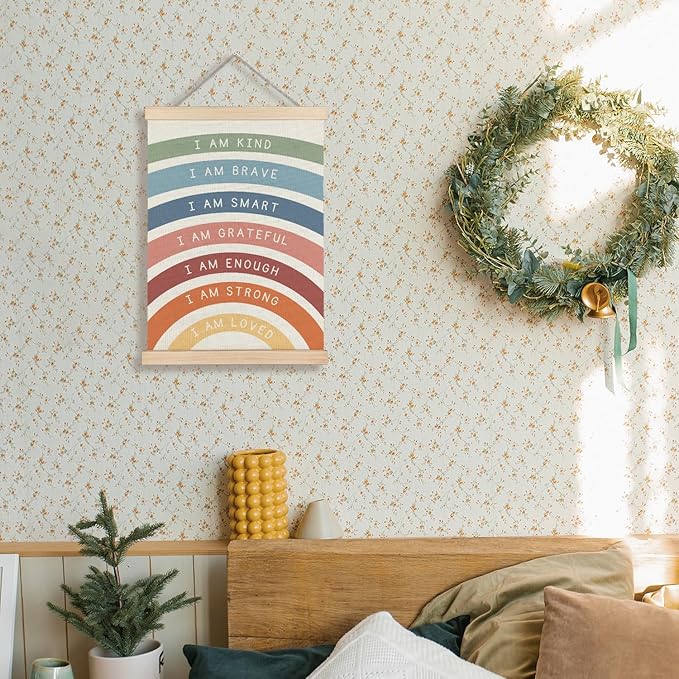 Supwhd Positive Affirmations Poster, I am Kind Brave Wall Art Poster, Boho Nursery Decor, Boho Rainbow Wall Art Decor for Kids Room Classroom Nursery Playroom, 12x16