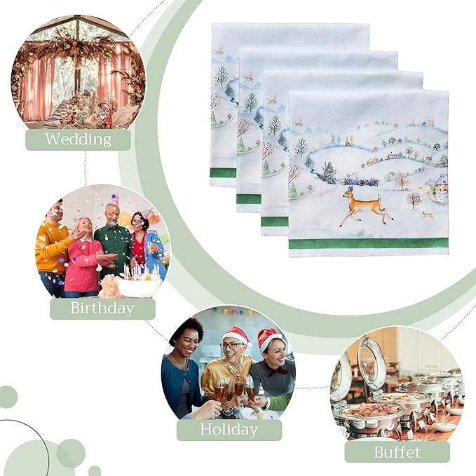 Maison d' Hermine Cloth Napkins Set of 4 100% Cotton Everyday Reusable Square Napkins Cloth Washable, Dinner, Party, Wedding, Restaurant (Snowy World, 20" x 20")