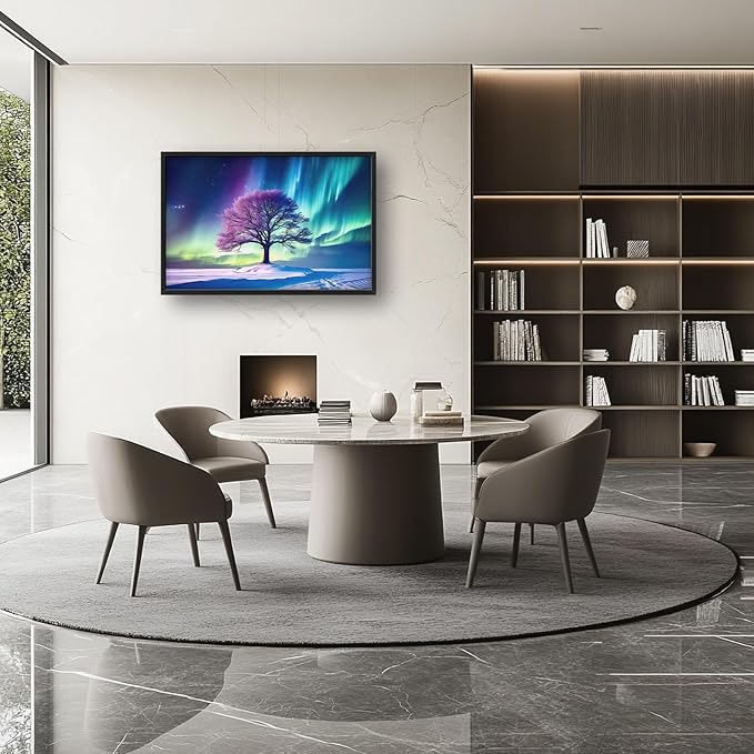 Tree of life Large Framed Wall Art Aurora Polar Lights Pictures Oversized Wall Decor Purple Aurora Polaris Canvas Print Painting Aesthetic Modern Artwork for Living Room Bedroom Office Bathroom Home Decor 36L"x24W"