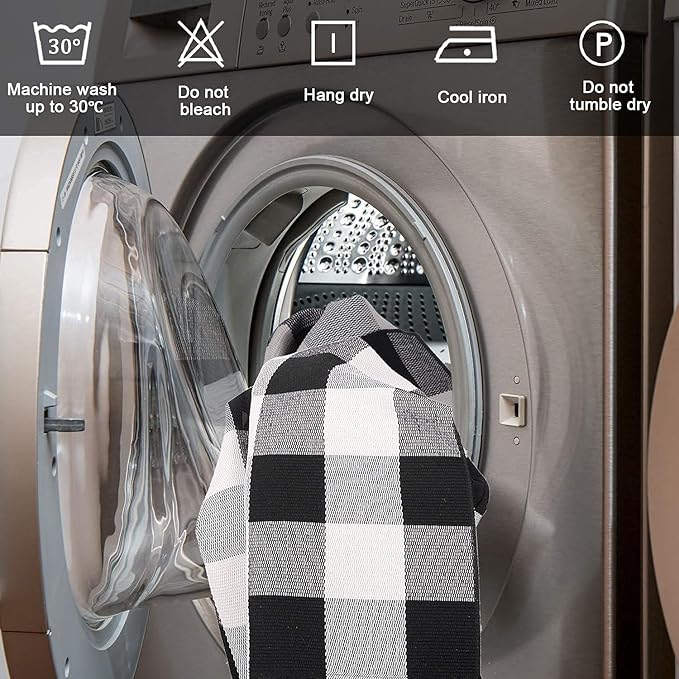 SEEKSEE Cotton Buffalo Plaid Rug 4'x6' Black and White Checked Washable Doormats Indoor Outdoor Rugs Cotton Boho Bedroom Rug for Kitchen Farmhouse Living Room