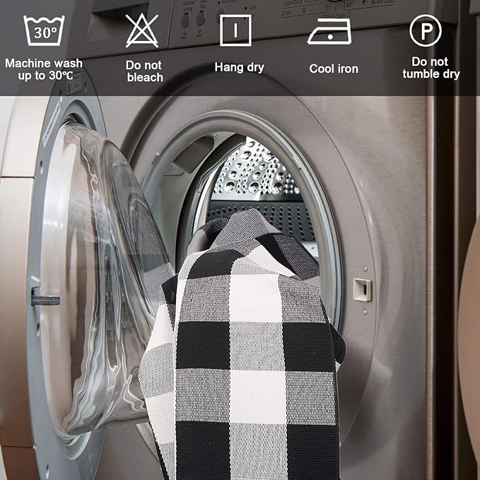 SEEKSEE Cotton Buffalo Plaid Rug 24"x52" Black and White Checked Rug Washable Doormats Indoor Outdoor Rugs for Layered Front Door Mats, Porch, Kitchen, Farmhouse, Entryway