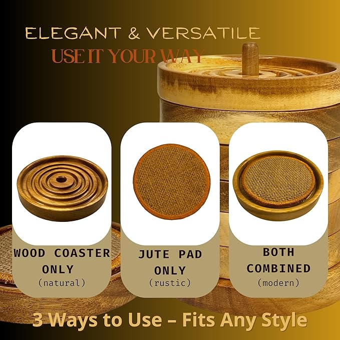 Wooden Coasters Set of 4 with Holder – 3.9" Acacia Drink Coasters with Water Groove & Non-Slip Base – Rustic Farmhouse Coffee Table Decor – Gift for Home, Bar, Wedding, Housewarming