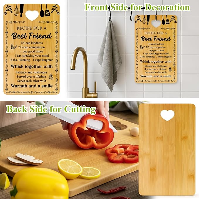 Friend Kitchen Gift Bamboo Cutting Board Decorative Unique Birthday Present Xmas Charcuterie Boards for Friends Christmas Wooden Cheese Board Thanksgiving Friendship Gifts Chopping Board