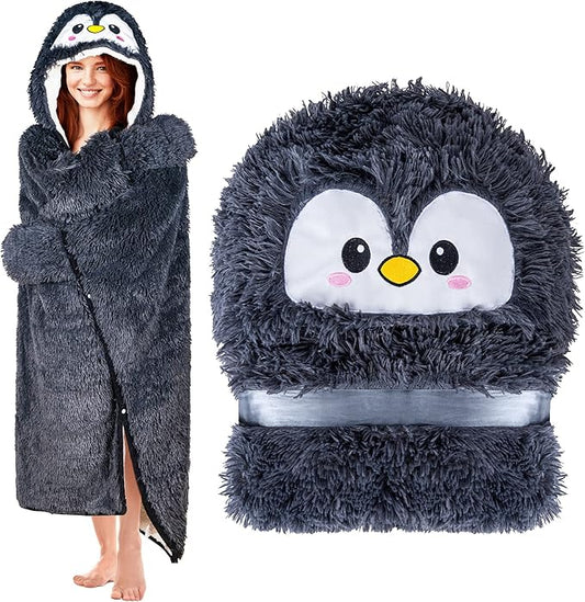 Penguin Wearable Hooded Blanket for Adults - Fluffy Super Soft Shaggy Faux Fur, Fuzzy Warm Cozy Plush Furry Fleece & Sherpa Hoodie Throw Cloak Wrap - Penguin Gifts for Women Adults and Kids