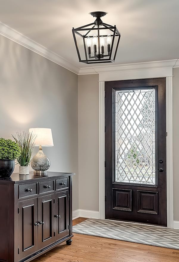 JONATHAN Y JYL7610A Plains Mini Lantern 12" 4-Light Iron Modern Farmhouse LED Flush Mount, Rustic, Industrial, Dimmable, 2700K Cozy Warm Light Kitchen, Hallway, Bathroom, Stairwell, Oil Rubbed Bronze