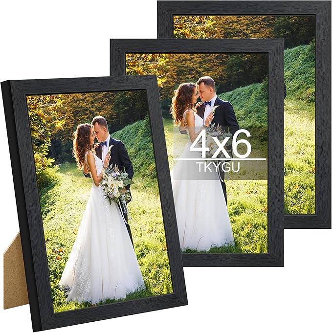 4x6 Picture Frame Set of 3, Made of Real Glass for 4x6 Wooden Frames Black, Wall and Tabletop Display Photo Frame for Home Décor Gallery Family Wedding Memorial Pic Frame Gift