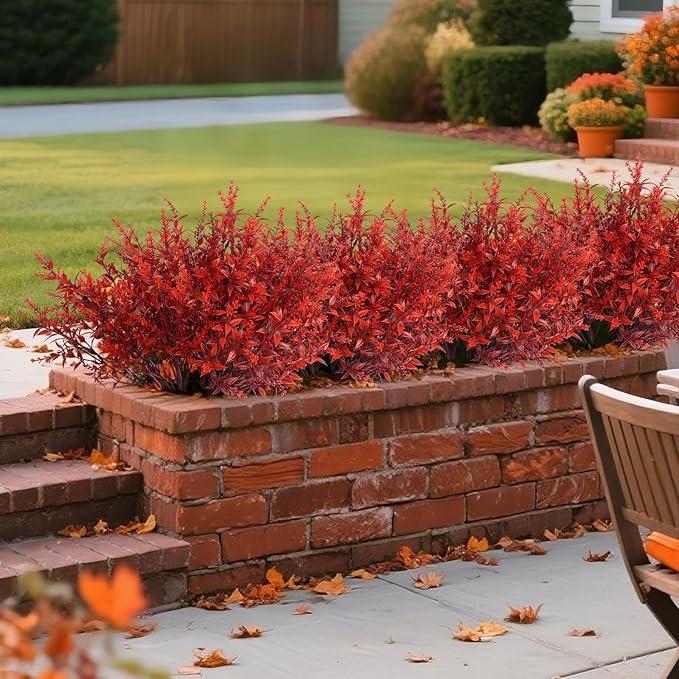RECUTMS Artificial Fall Flowers Bulk Fall Lavender Fake Plants Artificial Greenery Faux Plants Outdoor Deals 36 Bundles Faux Autumn Plant Fake Shrubs for Indoor Bookshelf Yard Decorations (Wine Red)