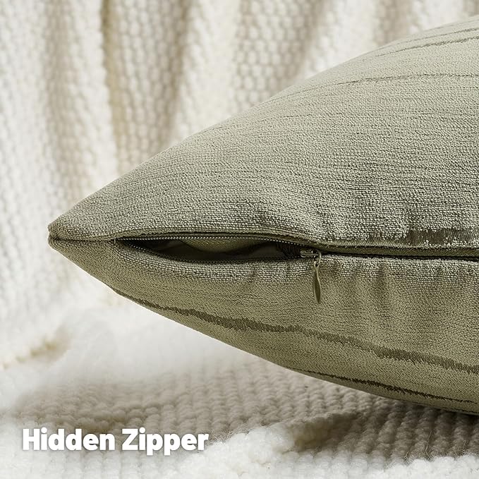 FUTEI Olive Green Chenille Decorative Throw Pillow Covers 26x26 Inch Set of 2,Soft Embossed Striped Textured Euro Pillow Shams,Modern Home Decor for Couch Bed Living Room