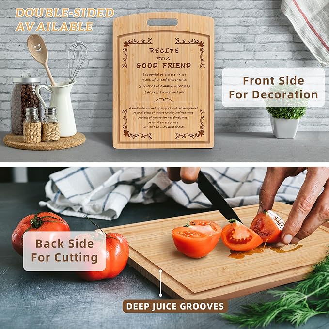 Joeyan Engraved Recipe Cutting Board for Friendship in Gift Box with Double Sides Grooves for Bestie Good Friends Women Men Male Female, Large Practical Sturdy Kitchen Chopping Present for Birthday