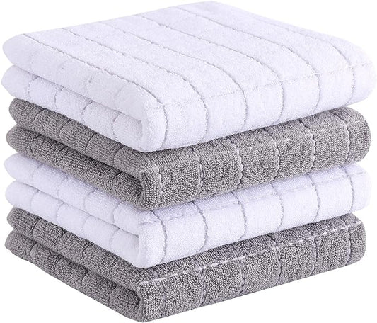 Homaxy 100% Cotton Terry Kitchen Towels(Mixed Color, 13 x 28 Inches), Checkered Designed, Soft and Super Absorbent Dish Towels, 4 Pack