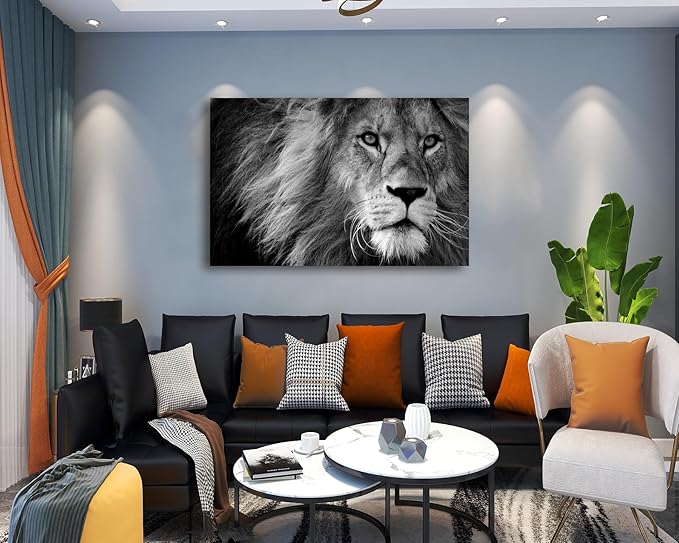 Baisuart D0169 Modern Giclee Canvas Prints Wall Art Stretched Artwork Black and White Lion Pictures to Photo Paintings on Canvas Wall Art for Bedroom Living Room Home Decorations Office Wall Décor