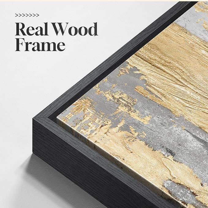 Large Framed Black and White Abstract Wall Art for Living Room, Set of 2 Piece Minimalist Canvas Prints Paintings Artwork for Walls, Modern Black Gold Pictures for Hallway Office Wall Decor Big Size 24x36 In