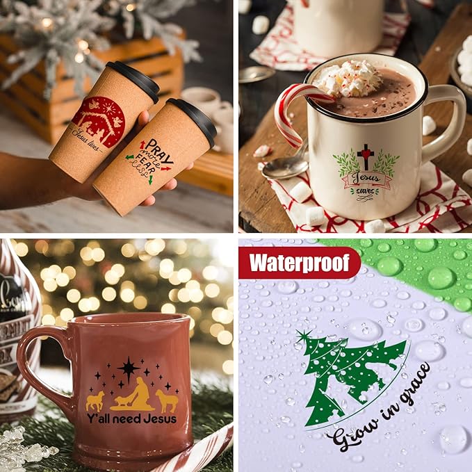 Epakh 45 Pcs Large Christmas Inspirational Vinyl Stickers for Crafts Scrapbooking Christmas Ball Bottle Decals Positive Word Window Stickers Motivational Quote Wall Decal, 45 Color Words(Jesus Style)