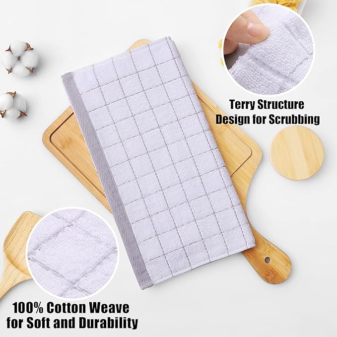 Homaxy 100% Cotton Terry Kitchen Dish Cloths, Ultra Soft and Absorbent Dish Towels for Kitchen, Suitable for Drying and Washing Dishes, 12 Pack, 12 x 12 Inches, White