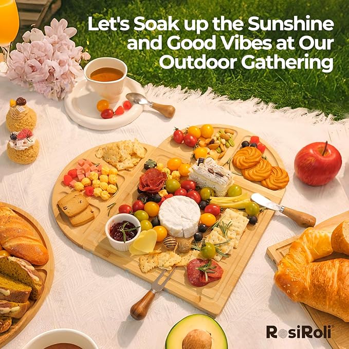 Charcuterie Board and Serving Set -Natural Bamboo Cheese Board Snack Tray Set with Magnetic - House Warming Gifts New Home, Wedding Gift for Couple, Bridal Shower Gift, Perfect for Party