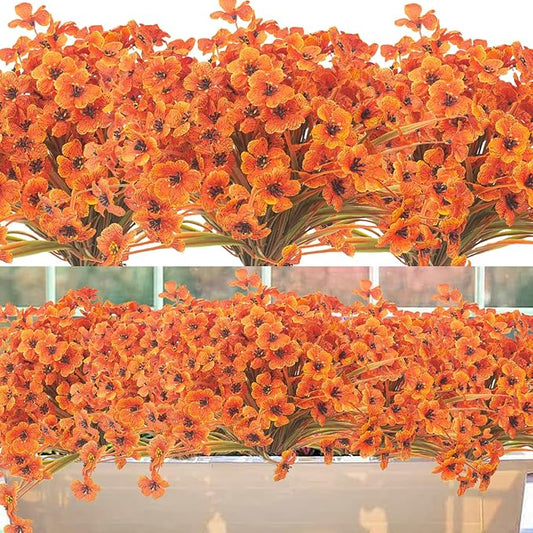 20PCS Autumn Fall Artificial Flowers Outdoor, Fall Porch Decorations, Realistic Waterproof Faux Flowers for Outside Porch Decor, Thanksgiving Halloween Home Garden Decor (Fall Red)