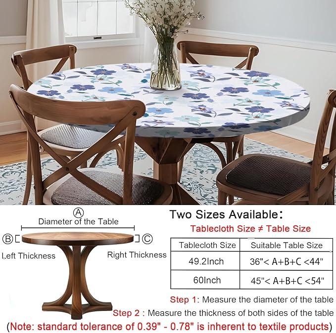 Round Tablecloth Waterproof Fitted Cute Table Cloth Summer Fall Outdoor Circle Cover for 45-54" Tables Dining Kitchen Apartment Set Long Trips Car Travel Essentials Kids Party Decor Gifts