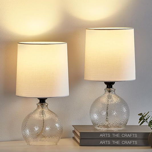 Small Table Lamps Set of 2-13.5" Modern Table Lamp for Bedroom - Bedside Lamps - Glass Table Lamp for Small Spaces, Living Room, Nightstand, Office, Side Desk Lamp, End Table