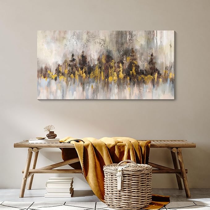 YDYSUNE Brown and Gold Abstract Wall Art Large Canvas Picture for Living Room, Bedroom, Office Moden Elegant Painting Wall Decor for Stylish Home Decoration Pictures 24x48Inch