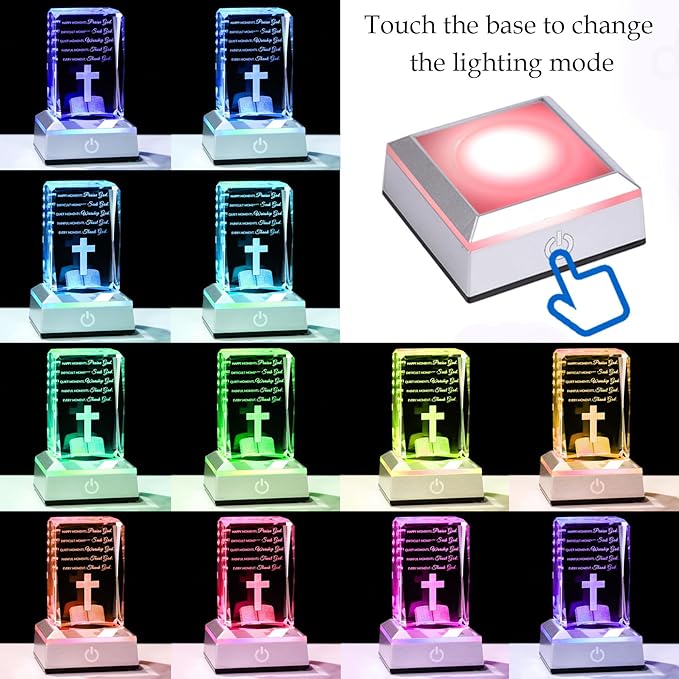 Movdyka 3D Crystal Christian Gifts for Women Men Faith, Inspirational Bible Verse Religious Gift Keepsake with Colorful LED Night Light, Get Well Spiritual Gifts Ideas for Birthday