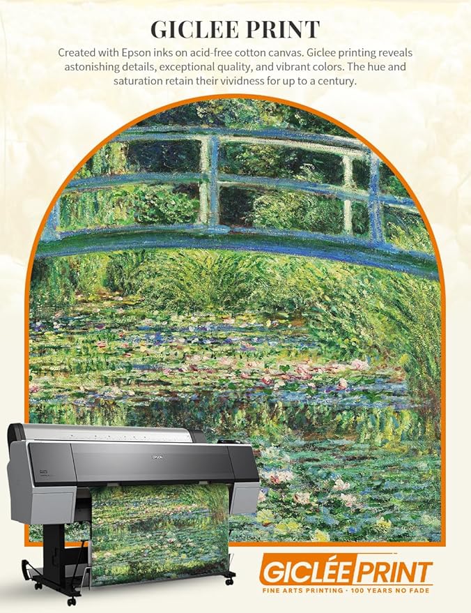 DECORARTS - Claude Monet The Japanese Bridge Giclee Print with Gold Solid Wood Frame, Impressionist Large Framed Wall Art, Ready to Hang, Framed Size 28.75x34.75, Made in USA