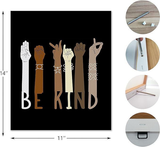 NOGRIT sign language poster asl poster diversity posters for classroom, Be Kind American Canvas Wall Art 11×14 Inch, Kindness Themed Decor for Classroom Nursery School College,back to school college asl multicultural posters for classroom