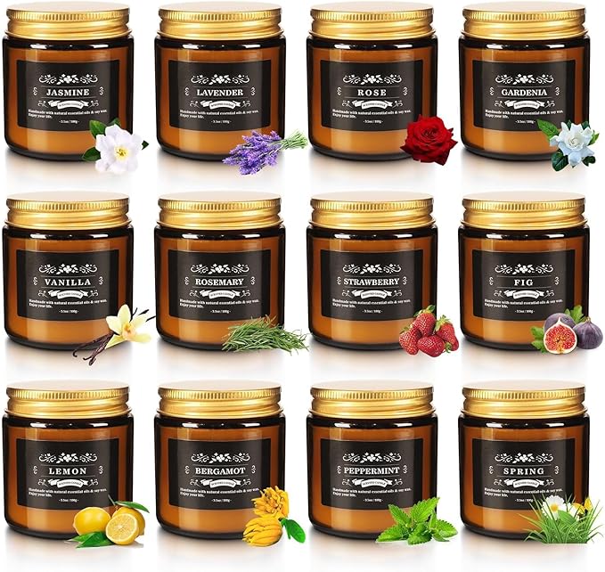 12 Pcs Scented Candles with Added Natural Essential Oils, 3.05oz, Suitable for Various Festivals, Parties, Yoga, and Home Scene